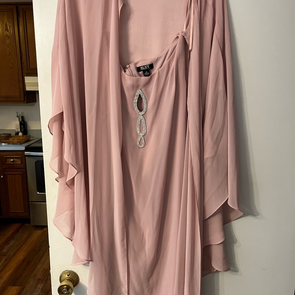 SLNY Blush Dress with Rhinestone Accent